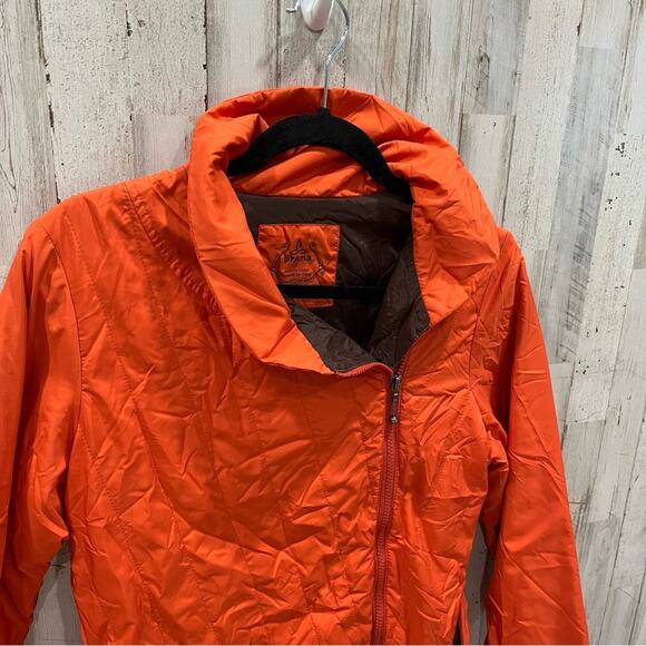 prAna Womens Jacket Orange Side Zip Quilted Collared Lightweight - Picture 2 of 10